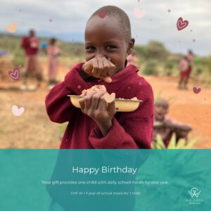 Digital birthday card donation providing one year of school meals for one child